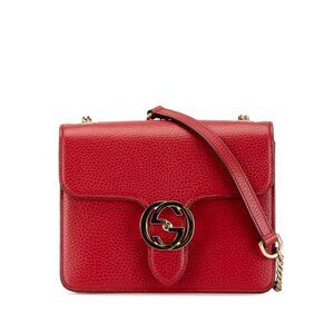 GUCCI Authentic Red Leather Shoulder Bag